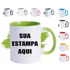 Caneca Personalizada com sua ideia , branca com a alça e interior colorido - 325ml