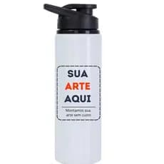 Garrafa Squeeze de Alumínio Branca e Prata personalizado com sua logo