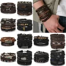 3/6/9 Pçs Set Homens Pulseira  Couro Ajustável Multilayer Braid Couro Bangles Presente Acessórios