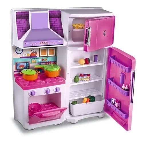 Mini Cozinha Infantil Fogao Geladeira Armario Brinquedo Educativo Criativo Rosa