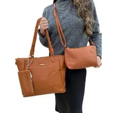 Kit 3 Bolsas Feminina Com Alça Trançada - Caramelo