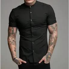 Camisa Social Masculina Gola Padre de Luxo Com Manga Curta Slim Fit Crepnho Tecido Premium