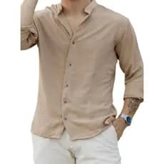 Camisa Linho masculino Manga longa Gola padre Qualidade premium Lançamento 2024