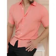 Camisa Social Masculino Manga Curta De Botão Lisa