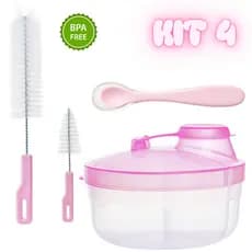Kit Porta Leite + Escova de Limpeza + Colher de Silicone para Bebê