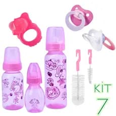 Kit Para Bebê 7 Peças Mamadeiras Escovas Mordedor Chupeta