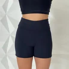 Short Feminino Preto Básico com Viés nas Laterais Poliamida Premium Para Academia Treinos Ar Livre
