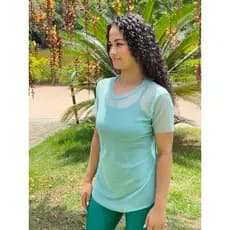 Camisa em Tule Fitness Feminino Academia Casual Confortável Rosa e Verde Água Semitransparente Leve