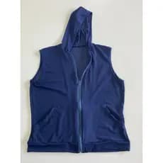 Colete Fitness Feminino Telinha sem Manga Fresco Com Capuz Zíper Frontal Azul e Preto Tamanhos M e G