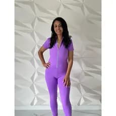 Macacão Fitness Feminino Com Zíper em Poliamida Premium Lisa Média Compressão Academia Pilates