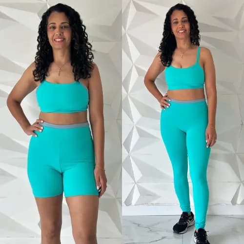 Kit roupa fitness feminina short meia coxa calça cintura alta top com sustentação zero transparência