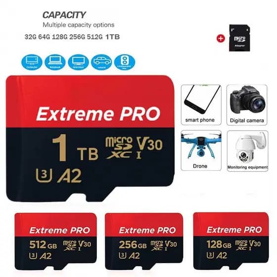 Cartão De Memória 1TB 2TB Microsd TF SD Class10 UHS-1 Flash Para Telefone Laptops PC MAC cctv Câmera