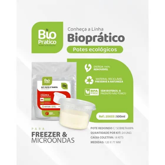 Pote Plástico Redondo 500ml Pote Para Bolo Sorvete Doces - BP Potes kit com 24 /48 / 72 / 96 unidades