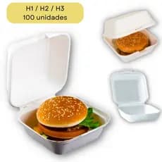 Hamburgueira de Isopor Térmica Lanches Crepes Porções Pequena/ Média/ Grande H1/ H2/ H3/H4/H5  - 100 unidades