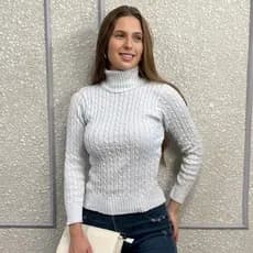 Blusa Suéter Feminino Tricô Gola Alta Cacharrel Trançado Inverno Frio