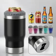 Copo Térmico Aço Inox 420ml Porta Latinha e Garrafa Long Neck Com Abridor Conserva Gelado