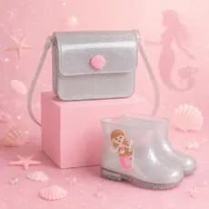 Kit Galocha Infantil Menina E Bolsa Gliter Sereia Delicada Bota Confortável Macia e Leve
