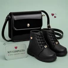 Kit Bota Infantil + Bolsa Menina Coturno Botinha Coração Delicada Feminina Para Todas As Ocasiõesr