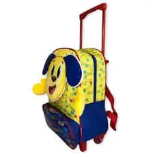 Mochila Infantil Escolar Cachorro Rodinha Amarela bolsos laterais de redinha para garra.