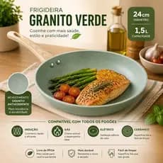 Frigideira Antiaderente Ceramica 24cm Verde Granito Indução Gas eletrico