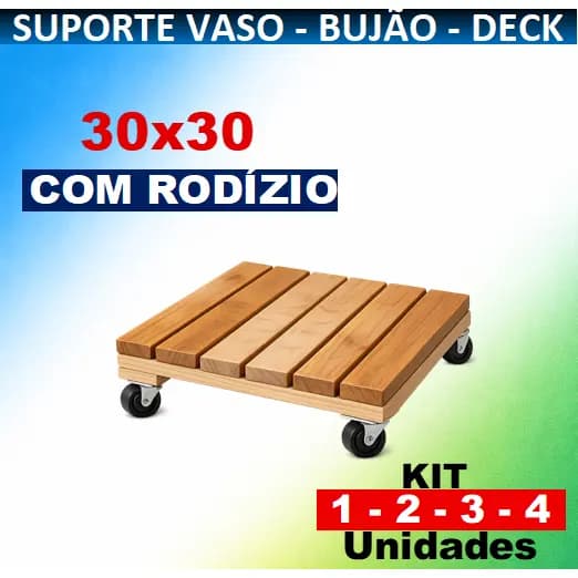 Suporte madeira 30x30cm para Vaso, Gás de Cozinha Bujão (IDEAL), Modular, Rodízio Kit 1 a 4 Unidades