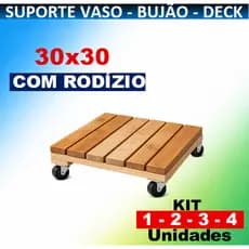 Suporte madeira 30x30cm para Vaso, Gás de Cozinha Bujão (IDEAL), Modular, Rodízio Kit 1 a 4 Unidades