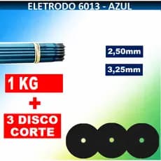 Eletrodo 6013 Azul 2,5mm ou 3,25mm + Disco de Corte PROFISSIONAL 500g 1kg 2kg 3kg Solda Aço Carbono