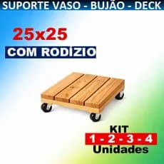 Suporte madeira 25x25cm para Vaso, Gás de Cozinha Bujão (IDEAL), Modular, Rodízio Kit 1 a 4 Unidades