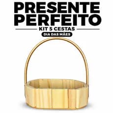 Kit 5 Cestas de Madeira com Alça para Presente Dia das Mães Lembrancinha
