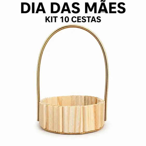 Kit 10 Cestas Madeira Pinus com Alça para Presente e Lembrancinhas