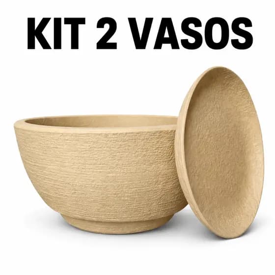 Kit 2 Vasos para Plantas Bacia Escovada com Prato Coletor 26x13
