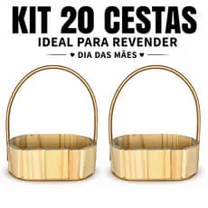 Kit 20 Cestas de Madeira com Alça para Revenda Presente Dia das Mães Lembrancinhas