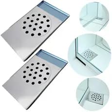 Kit 2 Ralos Escoamento inteligente Para Box Banheiro em Aço Inox Tampa Removível canto