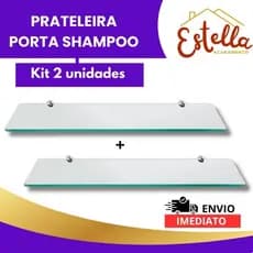 KIT 2  PRATELEIRA SUPORTE PORTA SHAMPOO VIDRO RETO PARA BANHEIRO pratileira vidro