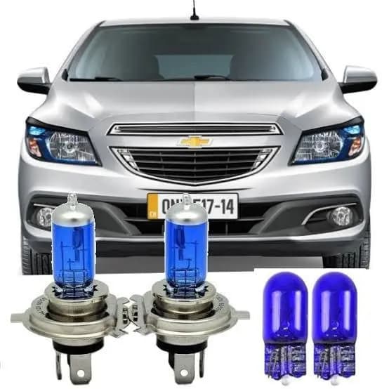 Kit 2 Lampada H4 Super Branca + 2 T10 Azul Lanterna GM Onix 2012 a 2019