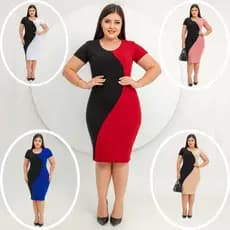 Vestido feminino midi - evangelico - social - manga curta combinado duas cores