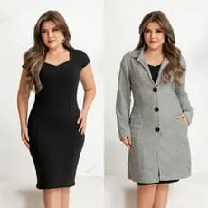 Kit Sobretudo E Vestido Preto Feminino Midi Elegante E Confortável