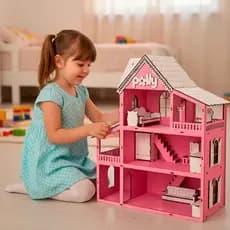 Casa De Boneca Rosa Mdf Kit 30 Moveis Casinha Decorada Infantil