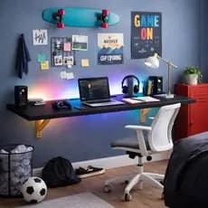 Mesa Escrivaninha Suspensa Home Office MDF Cor Preto Estilo Moderno Estudos Medidas