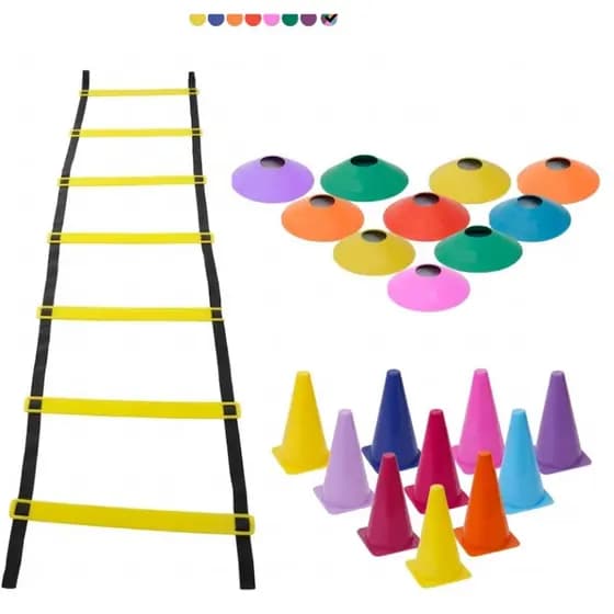 Kit Treino Funcional Agilidade Completo 10 Cones 10 Chapéus Chinês Escada 7 Degraus