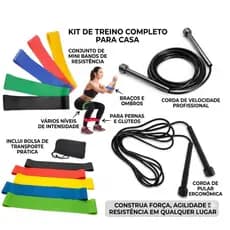 01 Kit Mini Band 5 Faixas Elásticas + 01 Corda de Pular PVC