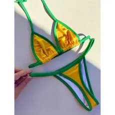 Biquíni Brasil Fio Dental Cortininha Amarelo e Verde