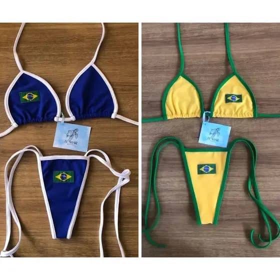 kit 2 Biquínis do Brasil Feminino Copa do Brasil Amarração Cortininha