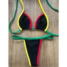 Biquíni Reggae Fio Dental Jamaica Amarração Cortininha com Regulagem