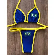 Biquíni Fio Dental Com Bandeira do Brasil Core Modelo Cortininha Forrado Moda Verão Gringa