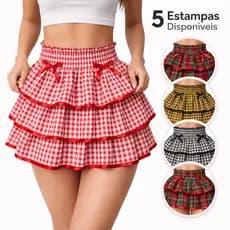 Saia Junina Feminina Adulto Xadrez Rodada Festa São João Caipira Quadrilha