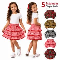 Saia Junina Feminina Infantil Xadrez Rodada Festa São João Caipira Quadrilha