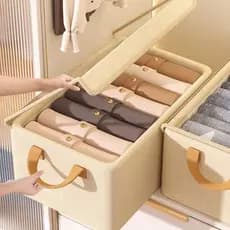 Esta caixa de arrumação multifuncional e dobrável com tampa é perfeita para guardar roupa e brinquedos