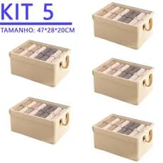 KIT 4/5 Caixa de armazenamento dobrável multiuso com tampa, adequada para guardar roupas e brinquedos, à prova de poeira