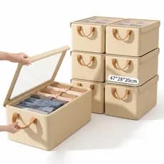 kit 6 Caixa Organizadora Dobrável 47x28x20cm com Tampa Transparente | Ideal para Roupas e Armário